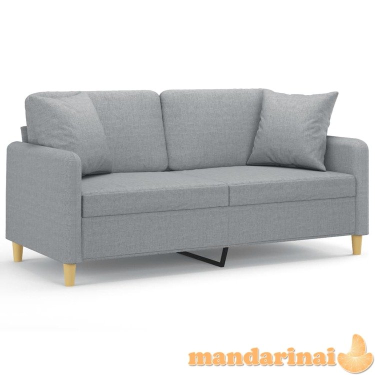 Dvivietė sofa su pagalvėlėmis, šviesiai pilka, 140cm, audinys