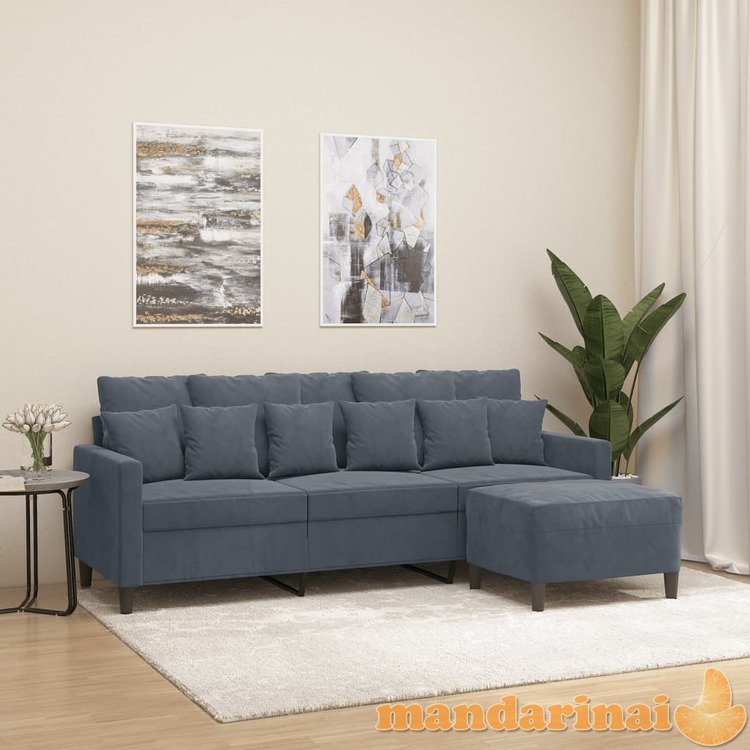 Trivietė sofa su pakoja, tamsiai pilkos spalvos, 180cm, aksomas