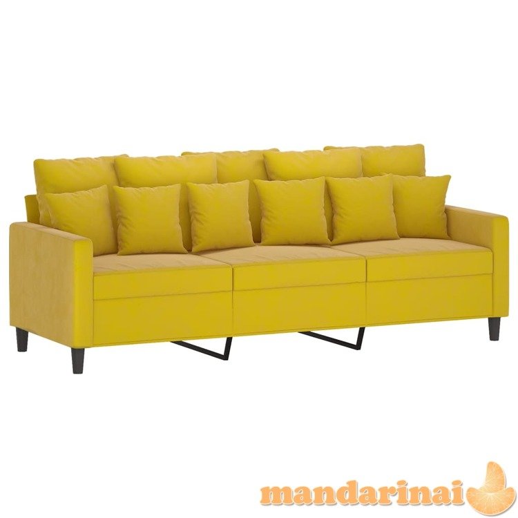 Trivietė sofa, geltonos spalvos, 180cm, aksomas