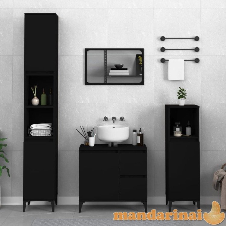 Vonios kambario spintelė, juoda, 30x30x100cm, apdirbta mediena