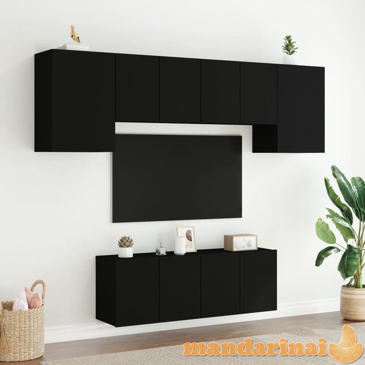 Sieninė tv sekcija, 6 dalių, juodos spalvos, apdirbta mediena