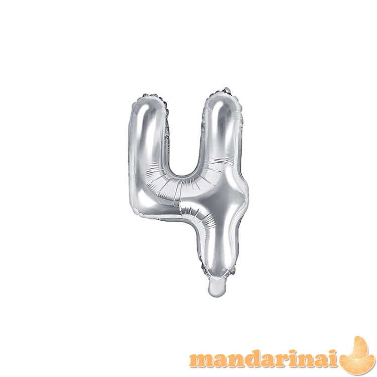 Foil Balloon Number   4  , 35cm, silver