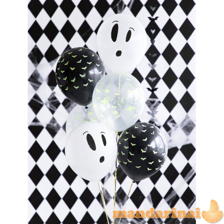 Blacklight balloons 27cm, BOO!, mix (1 pkt / 3 pc.)