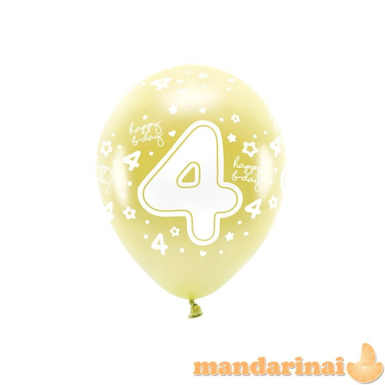 Metallic Eco Balloons 33 cm, Number    4   , light gold (1 pkt / 6 pc.)