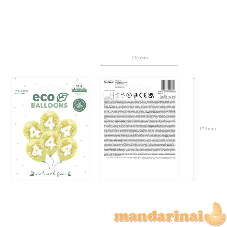 Metallic Eco Balloons 33 cm, Number    4   , light gold (1 pkt / 6 pc.) 1