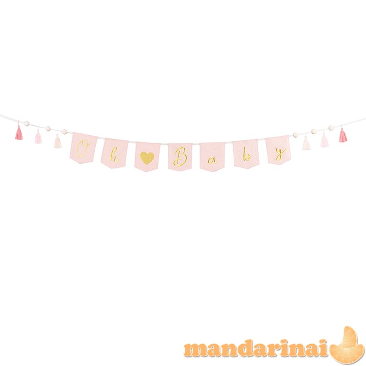 Banner Oh baby with tassels, 2.5 m, light pink