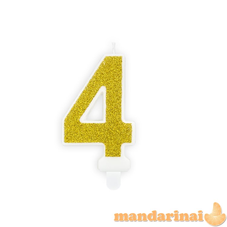 Birthday candle Number 4, gold, 7cm