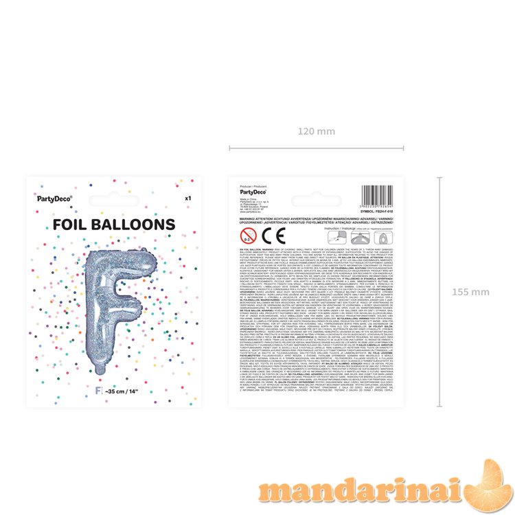 Foil Balloon Letter   F  , 35cm, holographic