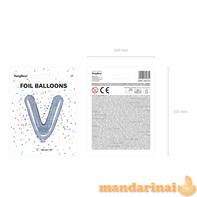 Foil Balloon Letter   V  , 35cm, holographic