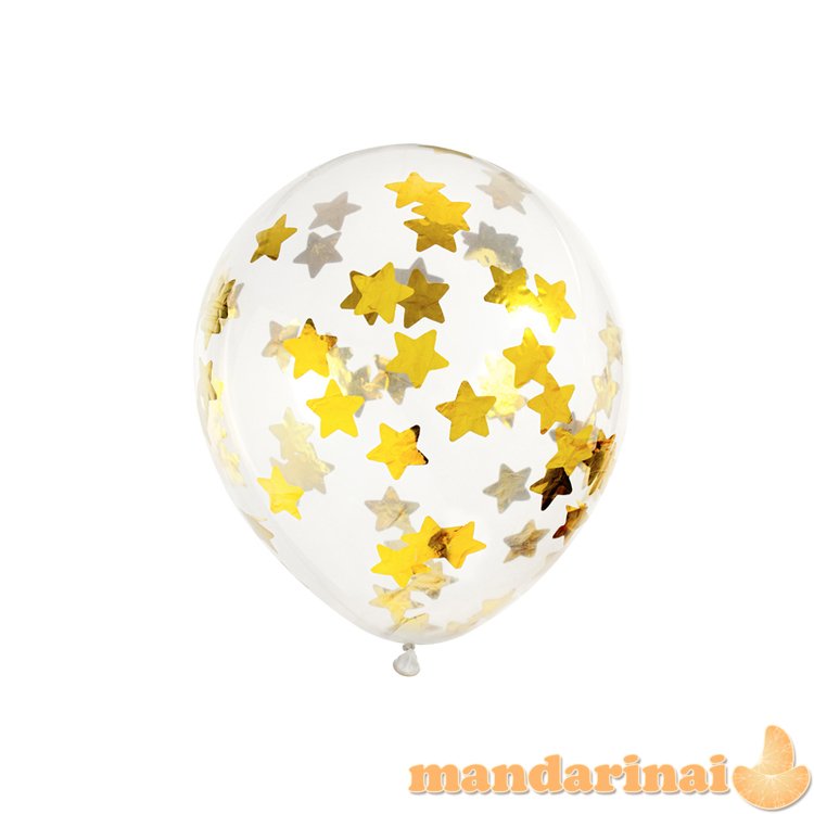 Confetti balloons - stars, 30cm, gold (1 pkt / 6 pc.)