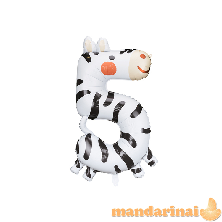 Foil balloon Number 5 - Zebra, 68x98 cm, mix
