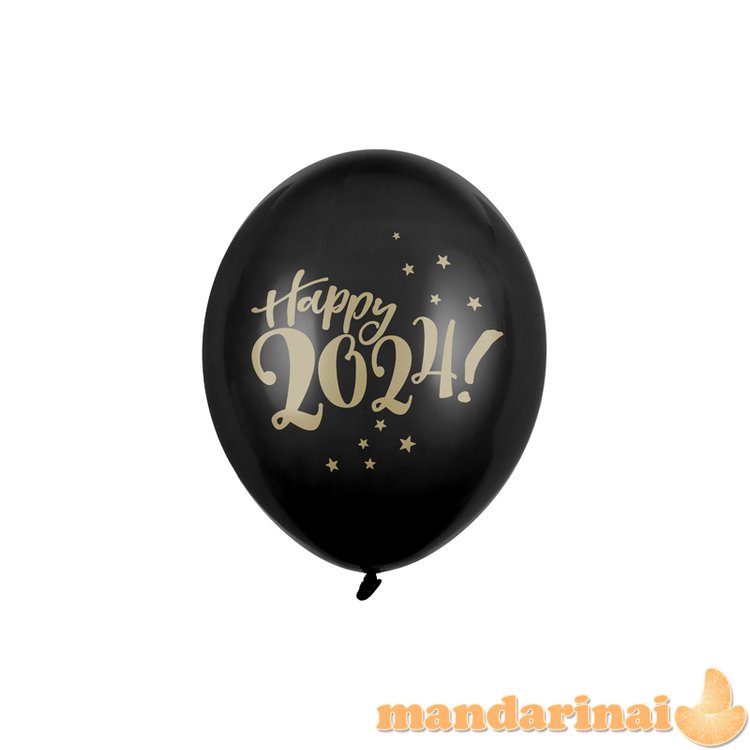 Balloons 30cm, Happy 2024!, Pastel Black (1 pkt / 6 pc.)