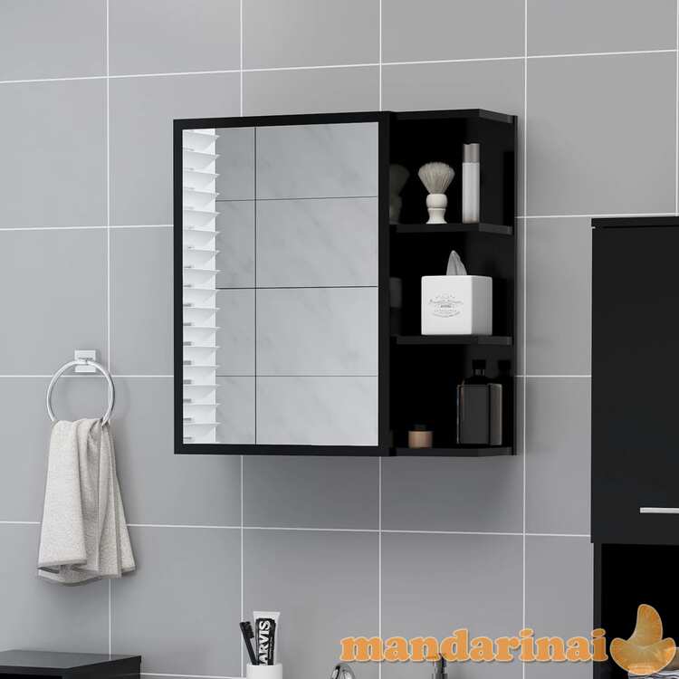 Veidrodinė vonios kambario spintelė, juoda, 62,5x20,5x64cm, mdp