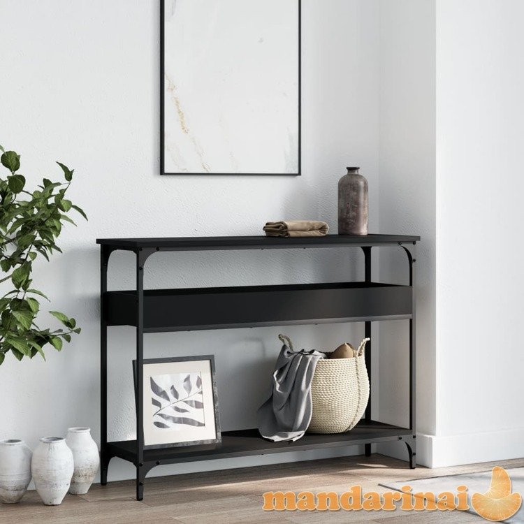 Konsolinis staliukas su lentyna, juodas, 100x29x75cm, mediena