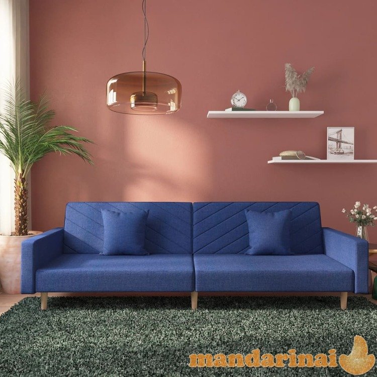 Dvivietė sofa-lova su dvejomis pagalvėmis, mėlyna, audinys