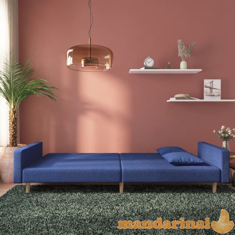 Dvivietė sofa-lova su dvejomis pagalvėmis, mėlyna, audinys