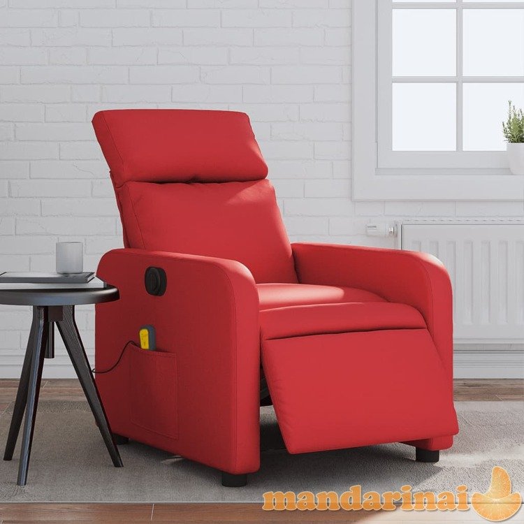 Elektrinis atlošiamas masažinis krėslas, raudonas, dirbtinė oda