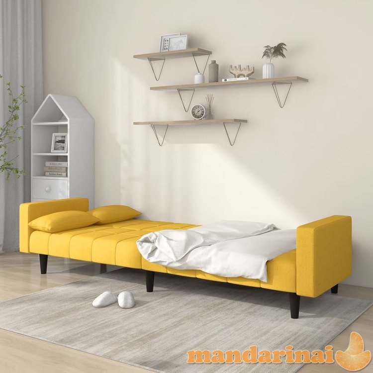 Dvivietė sofa-lova su dvejomis pagalvėmis, geltona, audinys