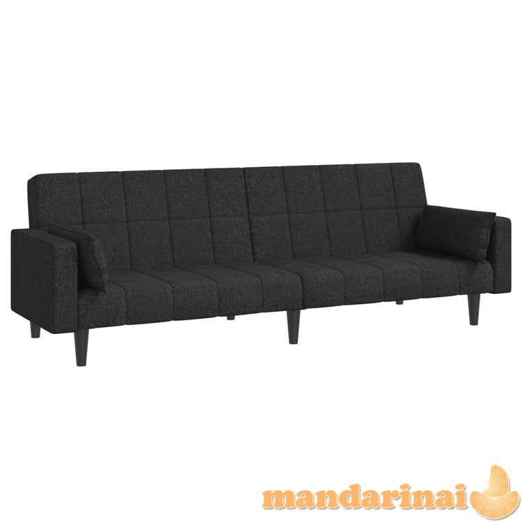 Dvivietė sofa-lova su dvejomis pagalvėmis, juoda, audinys