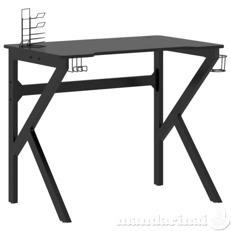 Žaidimų stalas su k formos kojelėmis, juodas, 90x60x75cm