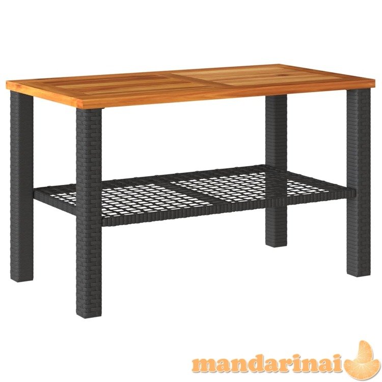 Sodo stalas, juodas, 70x38x42cm, poliratanas/akacijos mediena