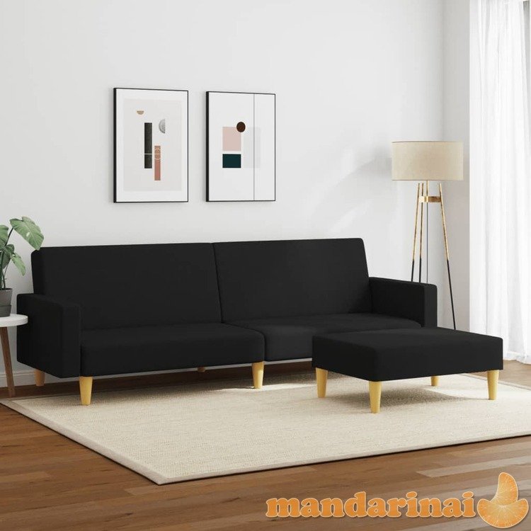 Dvivietė sofa-lova su pakoja, juodos spalvos, audinys