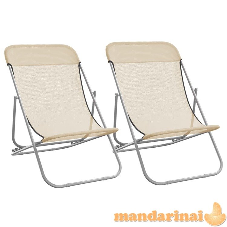 Paplūdimio kėdės, 2vnt., kreminės, tekstilenas ir plienas
