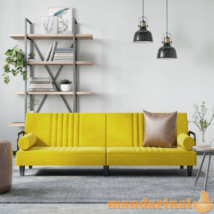 Sofa-lova su porankiais, geltonos spalvos, aksomas