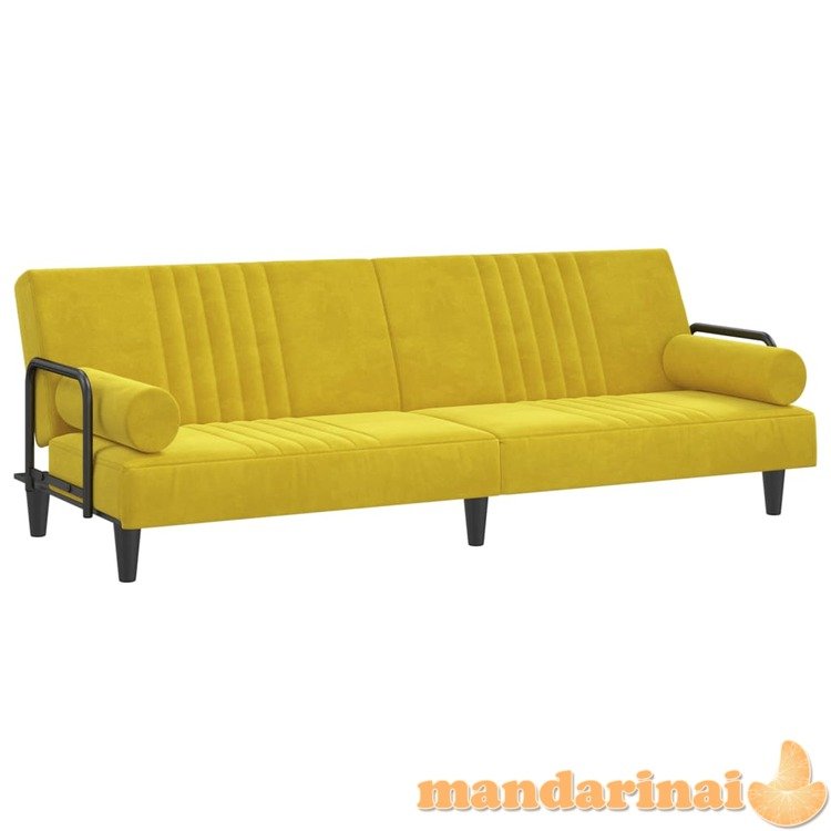 Sofa-lova su porankiais, geltonos spalvos, aksomas