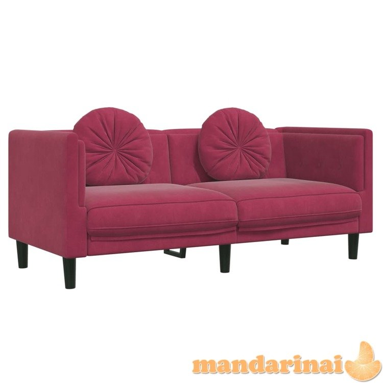 Dvivietė sofa su pagalvėlėmis, vyno raudonos spalvos, aksomas