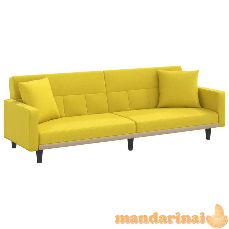 Sofa-lova su pagalvėlėmis, šviesiai geltonos spalvos, audinys