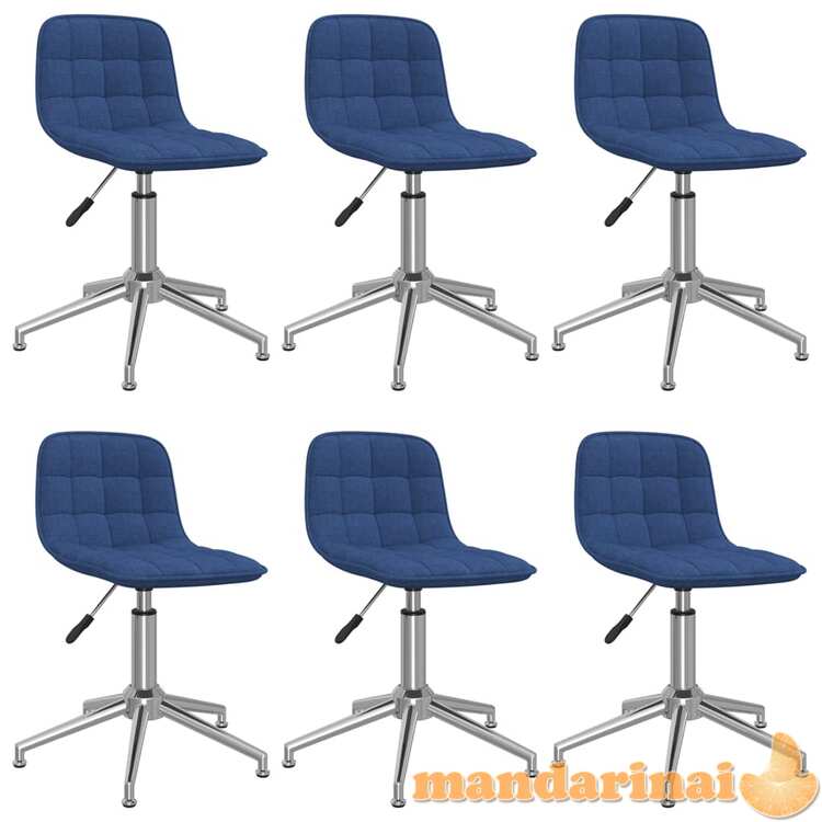 Valgomojo kėdės, 6 vnt., mėlynos spalvos, audinys, pasukamos