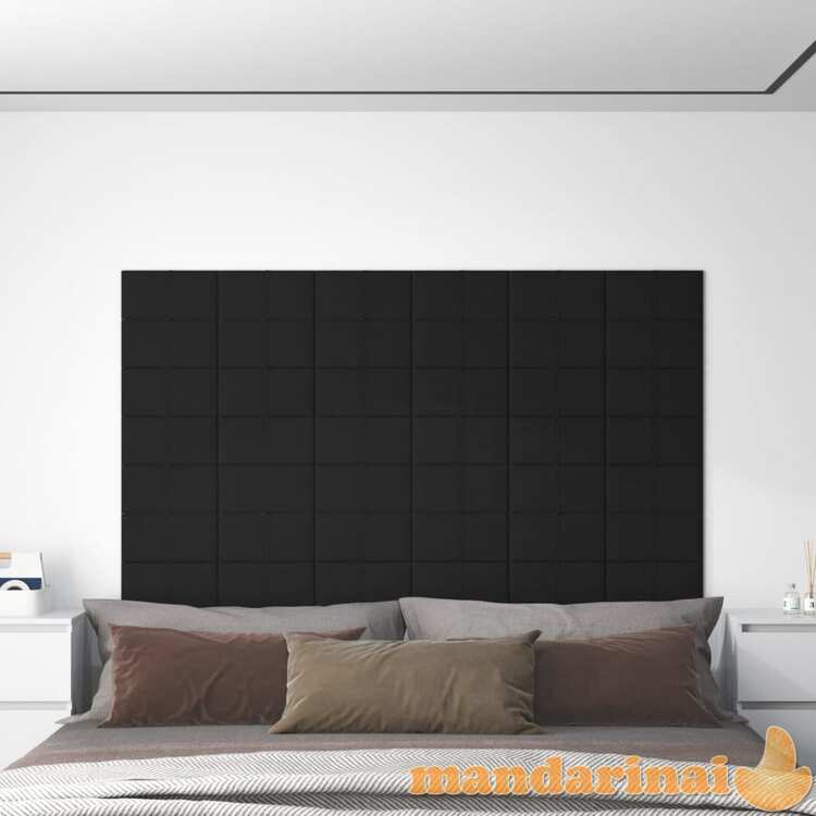 Sienų plokštės, 12vnt., juodos, 30x15cm, audinys, 0,54m²