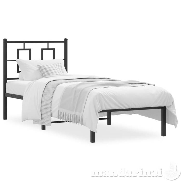 Metalinis lovos rėmas su galvūgaliu, juodos spalvos, 80x200cm