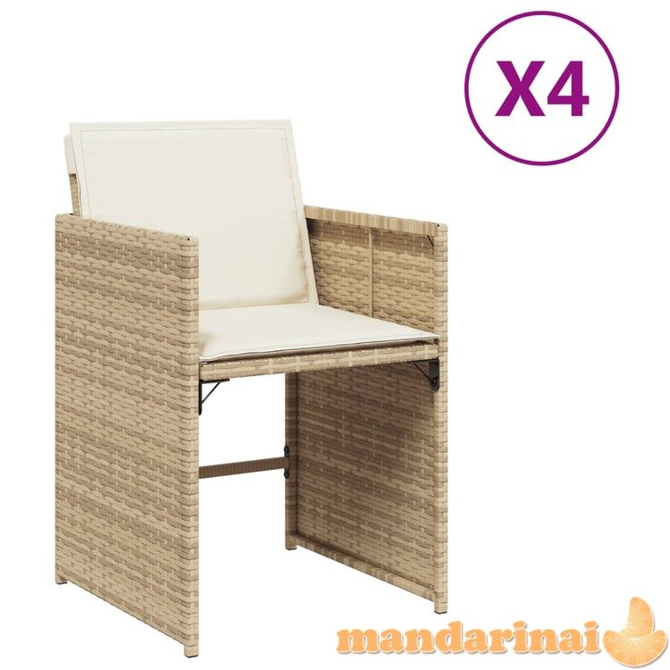 Sodo kėdės su pagalvėlėmis, 4vnt., smėlio spalvos, poliratanas