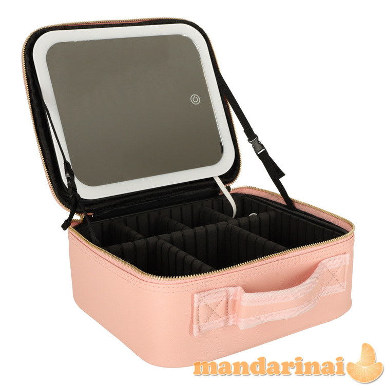 Kosmetikos organizatorius su veidrodžiais rožinės spalvos