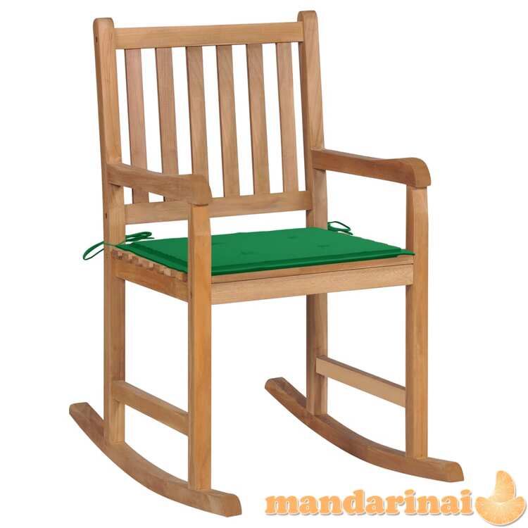 Supama kėdė su žalia pagalvėle, tikmedžio masyvas