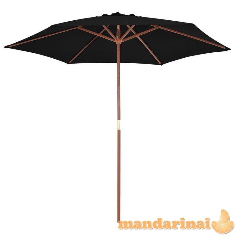 Lauko skėtis su mediniu stulpu, juodos spalvos, 270 cm