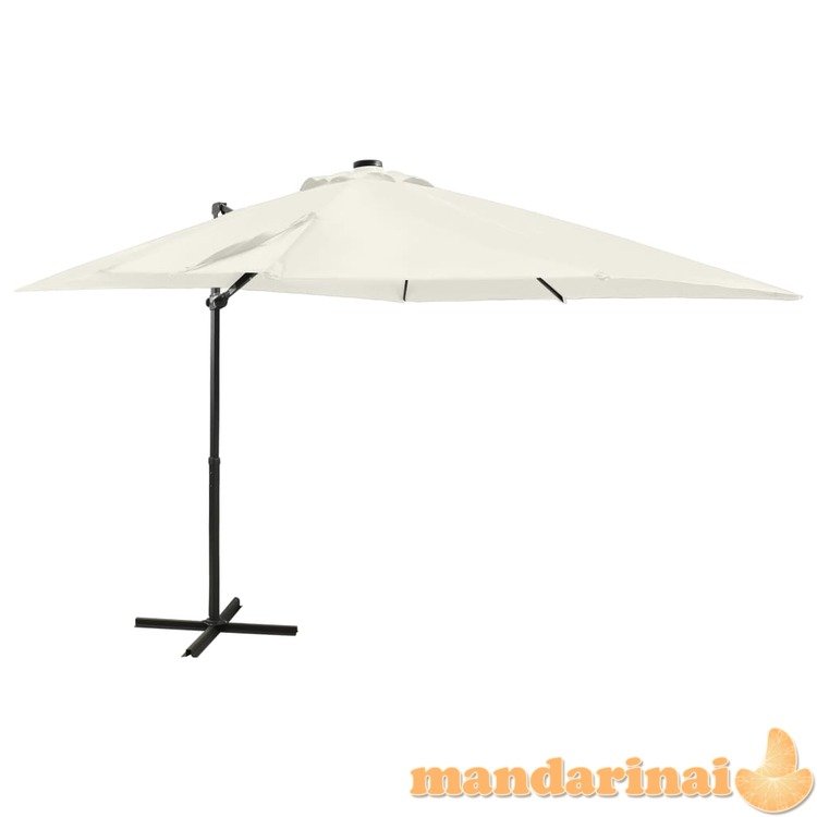 Gembinis skėtis su stulpu ir led lemputėmis, smėlio, 250cm