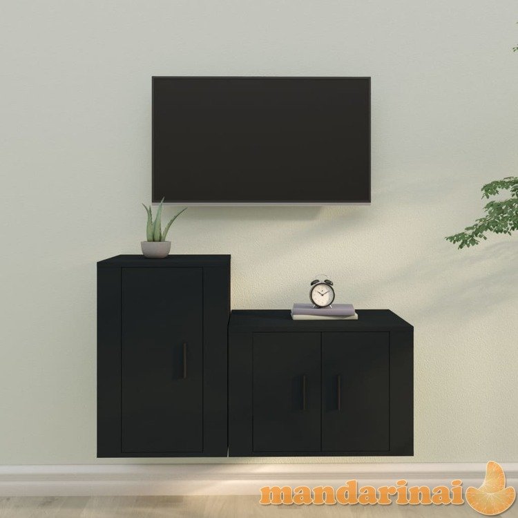 Televizoriaus spintelių komplektas, 2 dalių, juodas, mediena