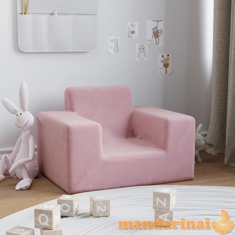 Vaikiška sofa, rožinės spalvos, minkštas pliušas