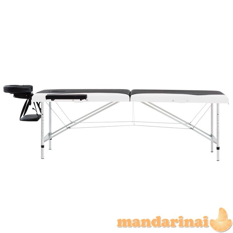 Sulankstomas masažo stalas, juodas/baltas, aliuminis, 2 zonų