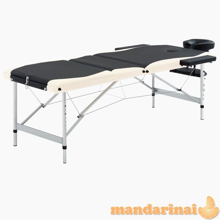 Sulankstomas masažo stalas, juodas/smėlio, aliuminis, 3 zonų