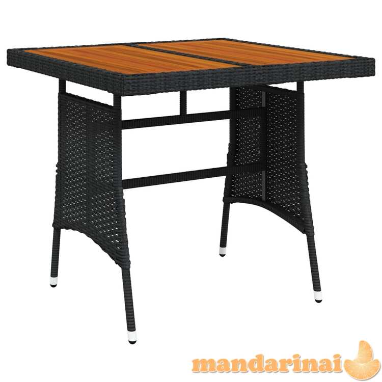 Sodo stalas, juodas, 70x70x72cm, poliratanas ir akacija