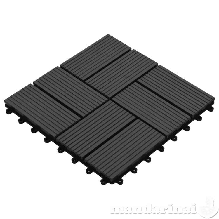 Grindų plytelės, 22 vnt., juodos sp., 30x30 cm, 2m², wpc