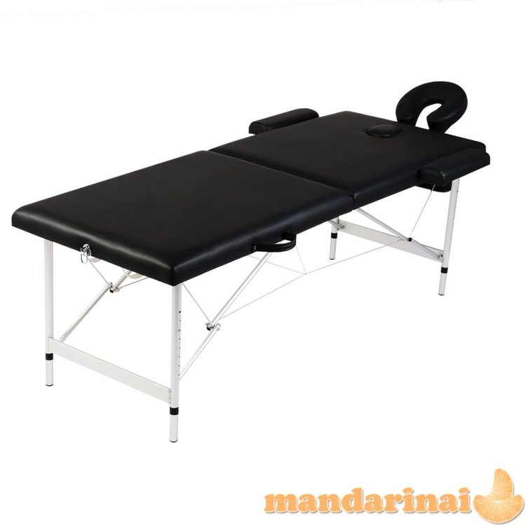 Sulankstomas masažinis stalas, juodas, aliuminis, 2 zonų