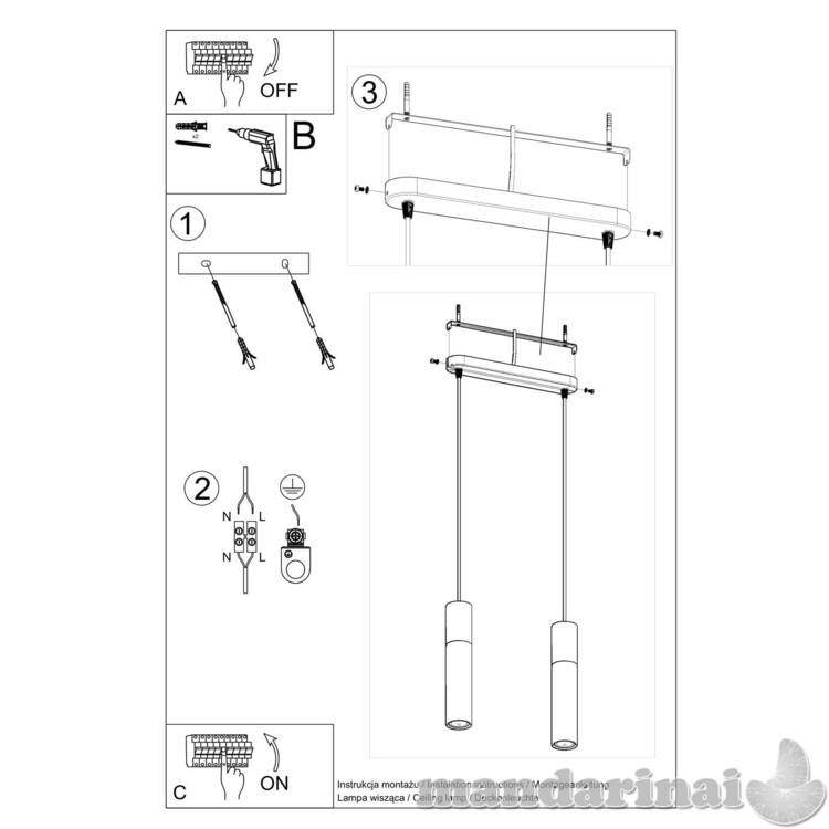 Pakabinamas šviestuvas Pablo 2 juodas