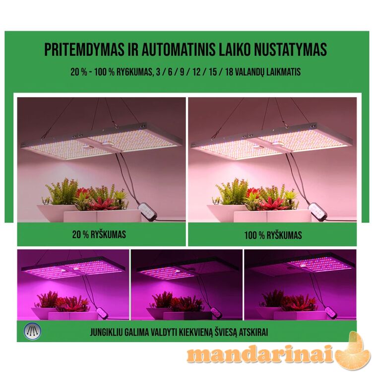 Pakabinama pilno spektro 600W šviesos panelė augalams
