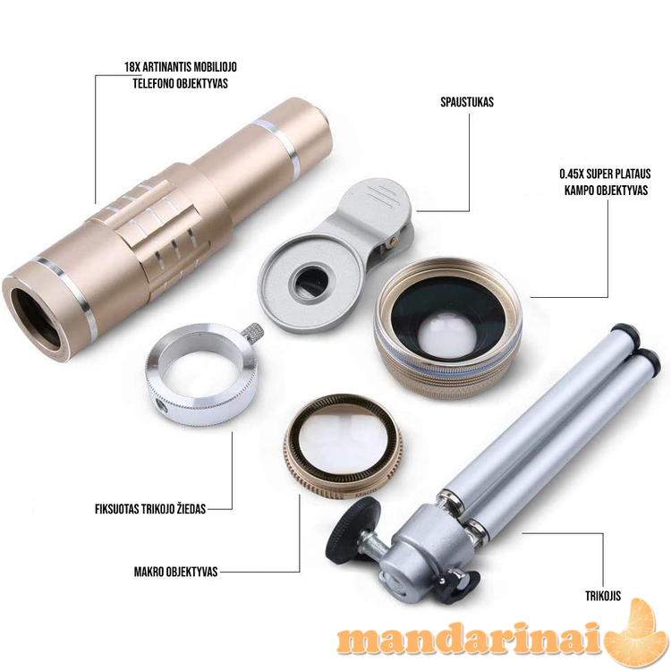 Artinantis objektyvų rinkinys telefonui