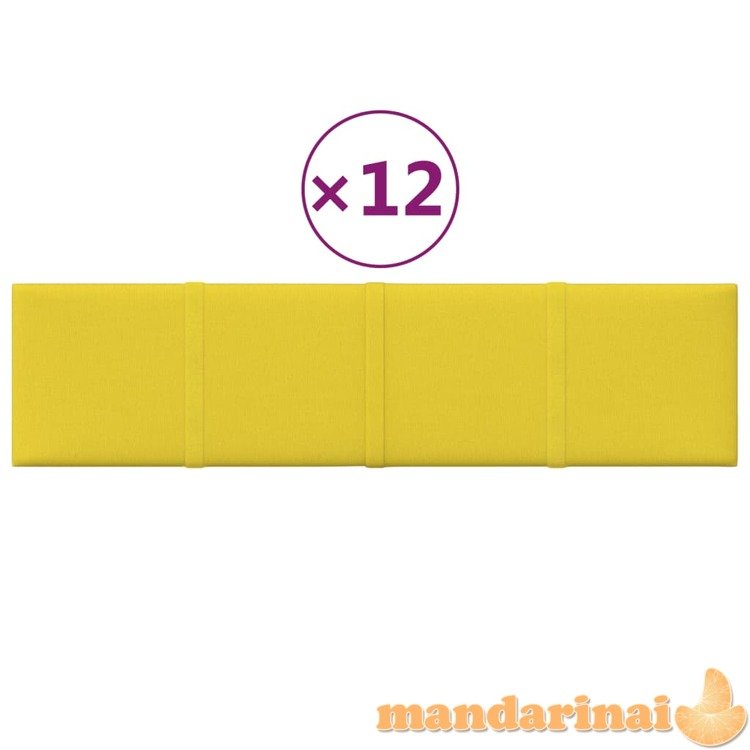 Sienų plokštės, 12vnt., geltonos, 60x15cm, audinys, 1,08m²